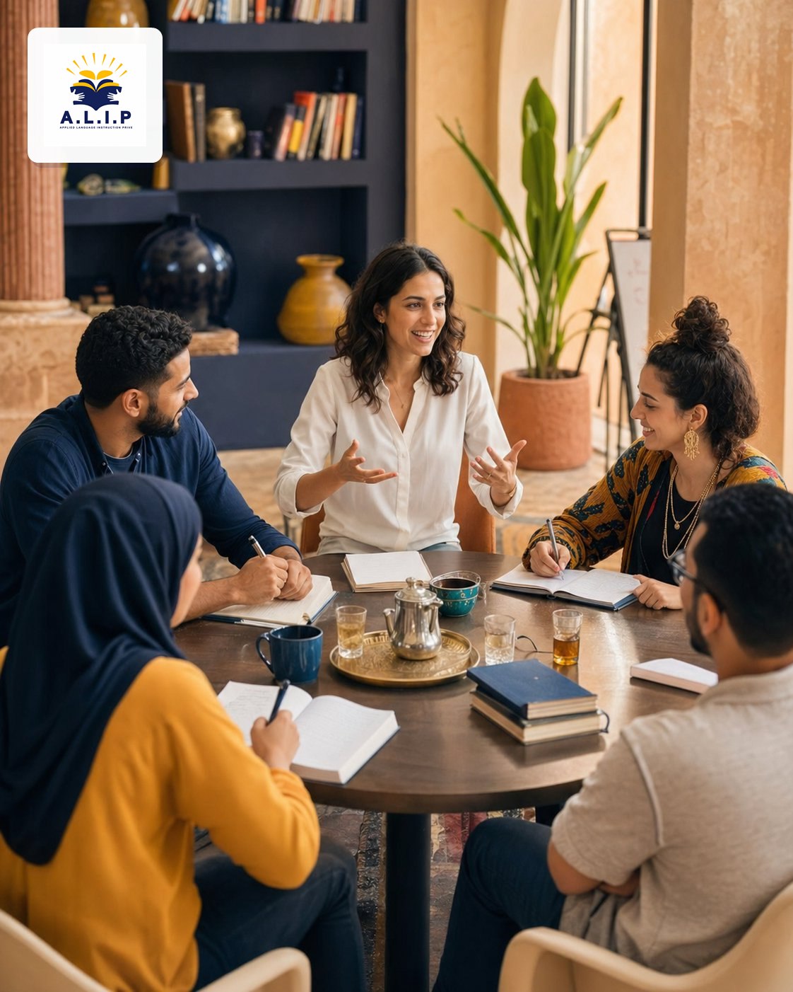 Atelier de conversation avancée chez ALIP Marrakech avec logo ALIP